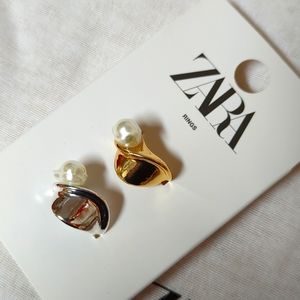ZARA PEARL RING SET GOLD SILVER S M NWT